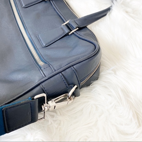 🧤SOLD🧤Barneys New York Leather Navy Blue Briefca - Picture 6 of 8